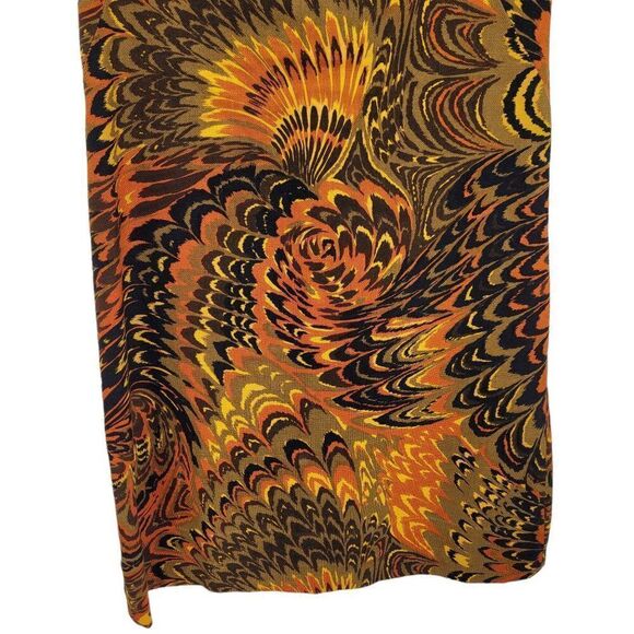 VTG 60's Dress Sleeveless Sheath Fiery Orange Psychedelic Burlap Tapestry Sz L - Picture 8 of 11